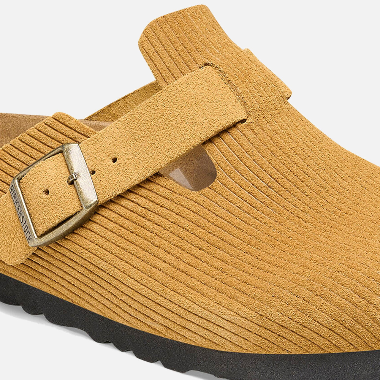 Birkenstock Boston clogs in Corduroy Cork Brown with a comfortable cork footbed