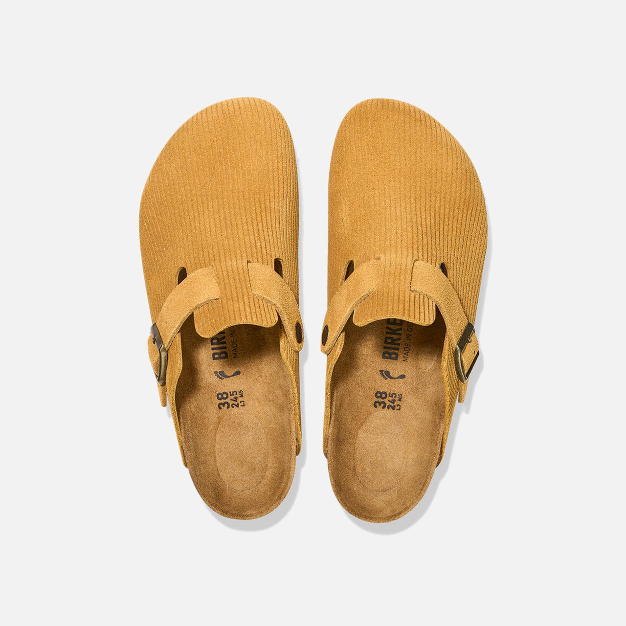 Classic Birkenstock Boston clogs with a cozy brown corduroy upper