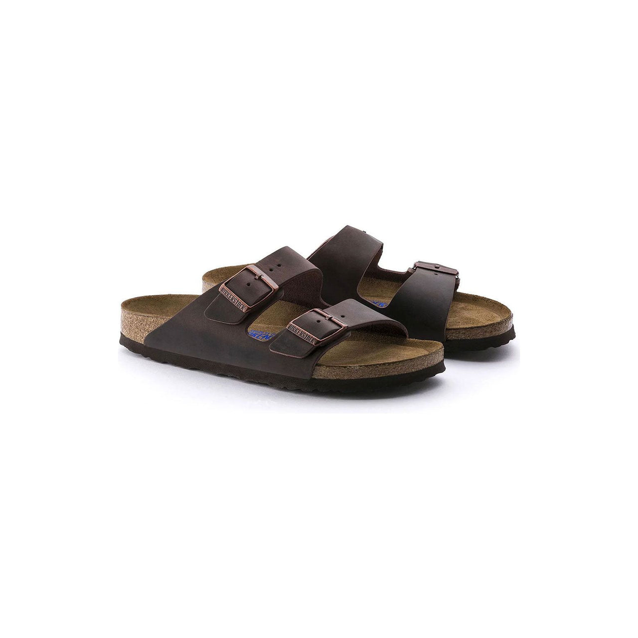 Arizona Soft Footbed Sandals Habana - Front view of brown leather sandals with adjustable straps and cork footbed