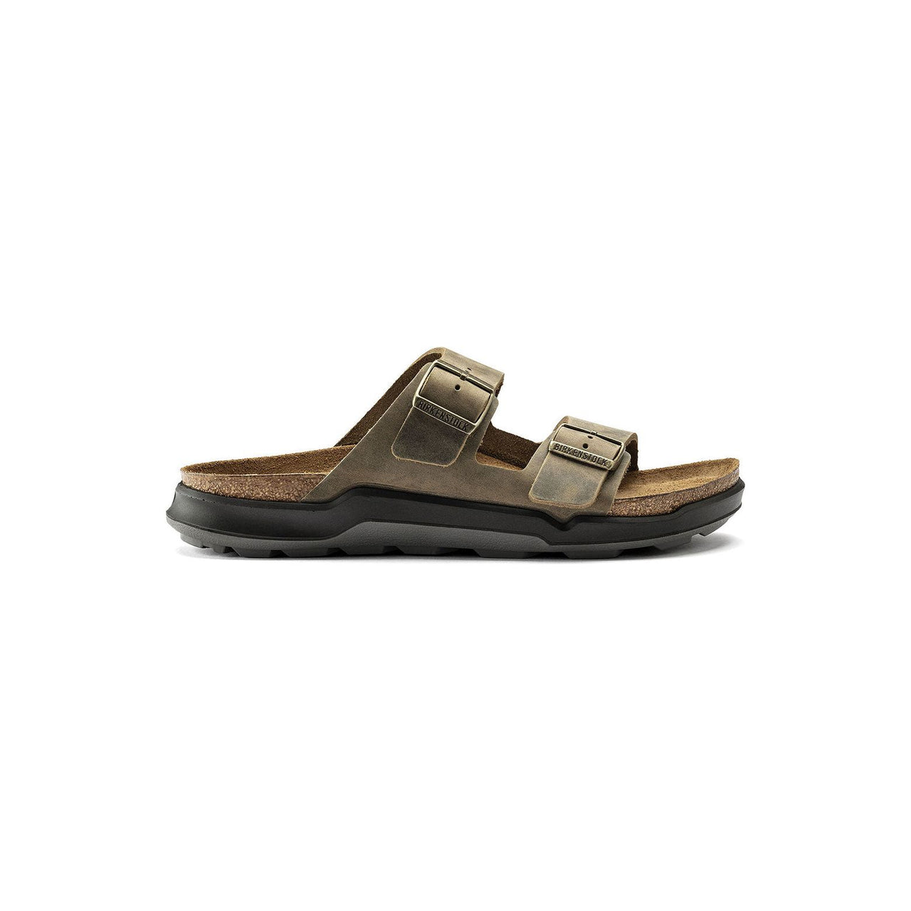 A close-up image of the (1018463) Arizona Ct Sandals in Faded Khaki, showcasing the comfortable, stylish design with adjustable buckle straps and a durable, contoured footbed
