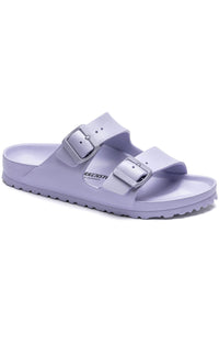 Thumbnail for Arizona Eva Sandals Purple Fog on a sunny day at the beach with waves in the background