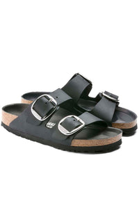 Thumbnail for Birkenstock Arizona Big Buckle Sandals Black BR1011075 with adjustable straps and contoured cork footbed