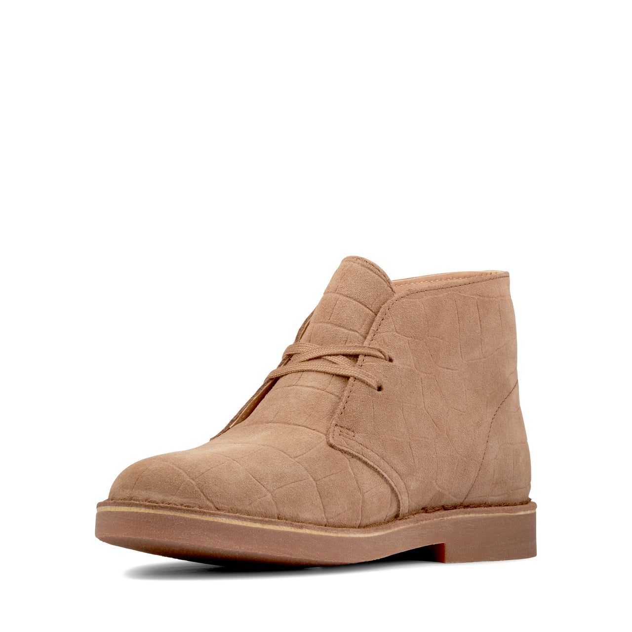  Angled view of Clarks Womens Desert Boot 2 in taupe distressed suede