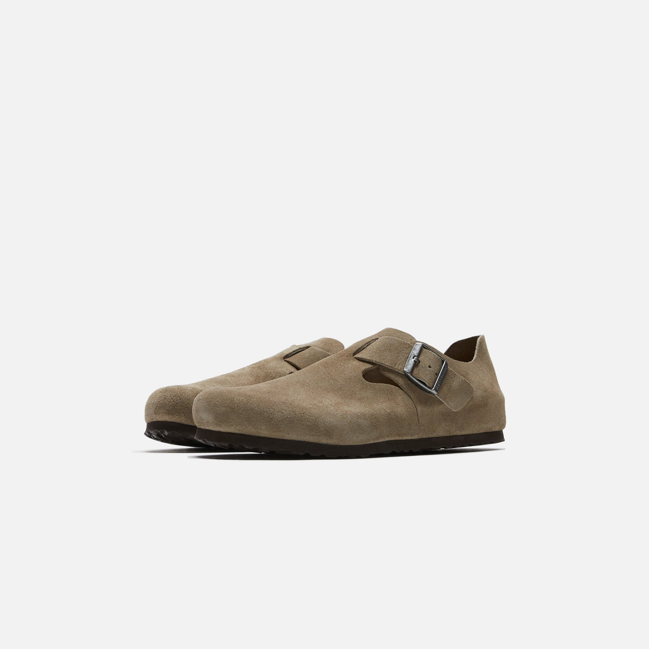 Comfortable Birkenstock London Suede Taupe clogs for all-day wear