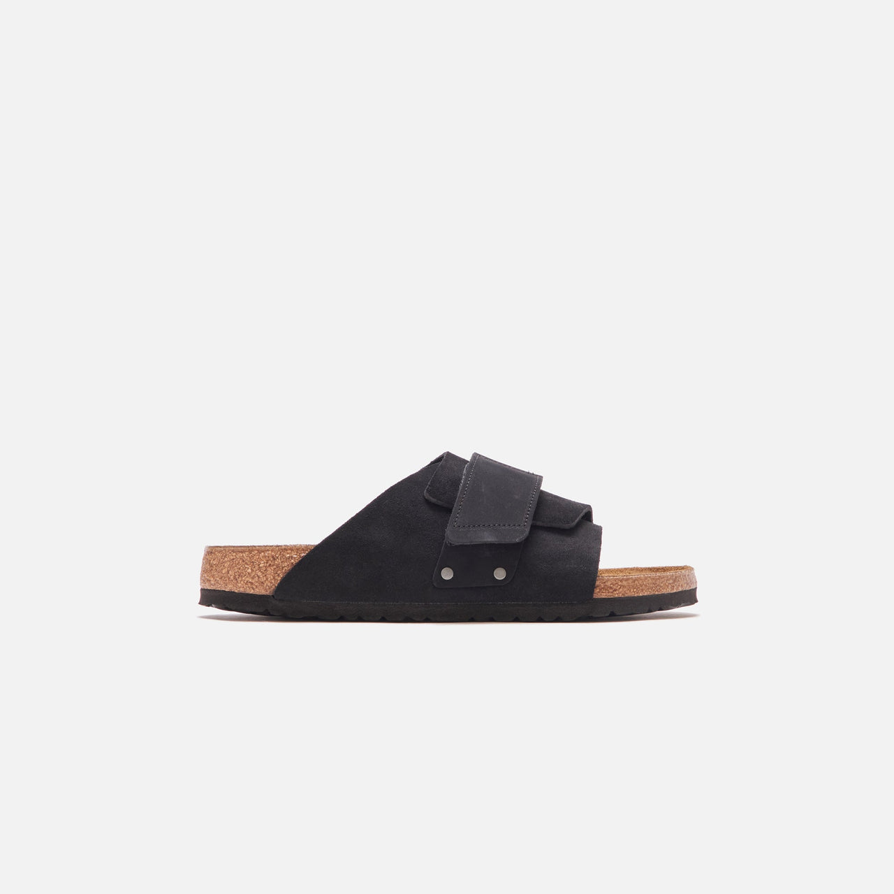 Birkenstock Kyoto Suede Black sandal with adjustable straps and contoured footbed