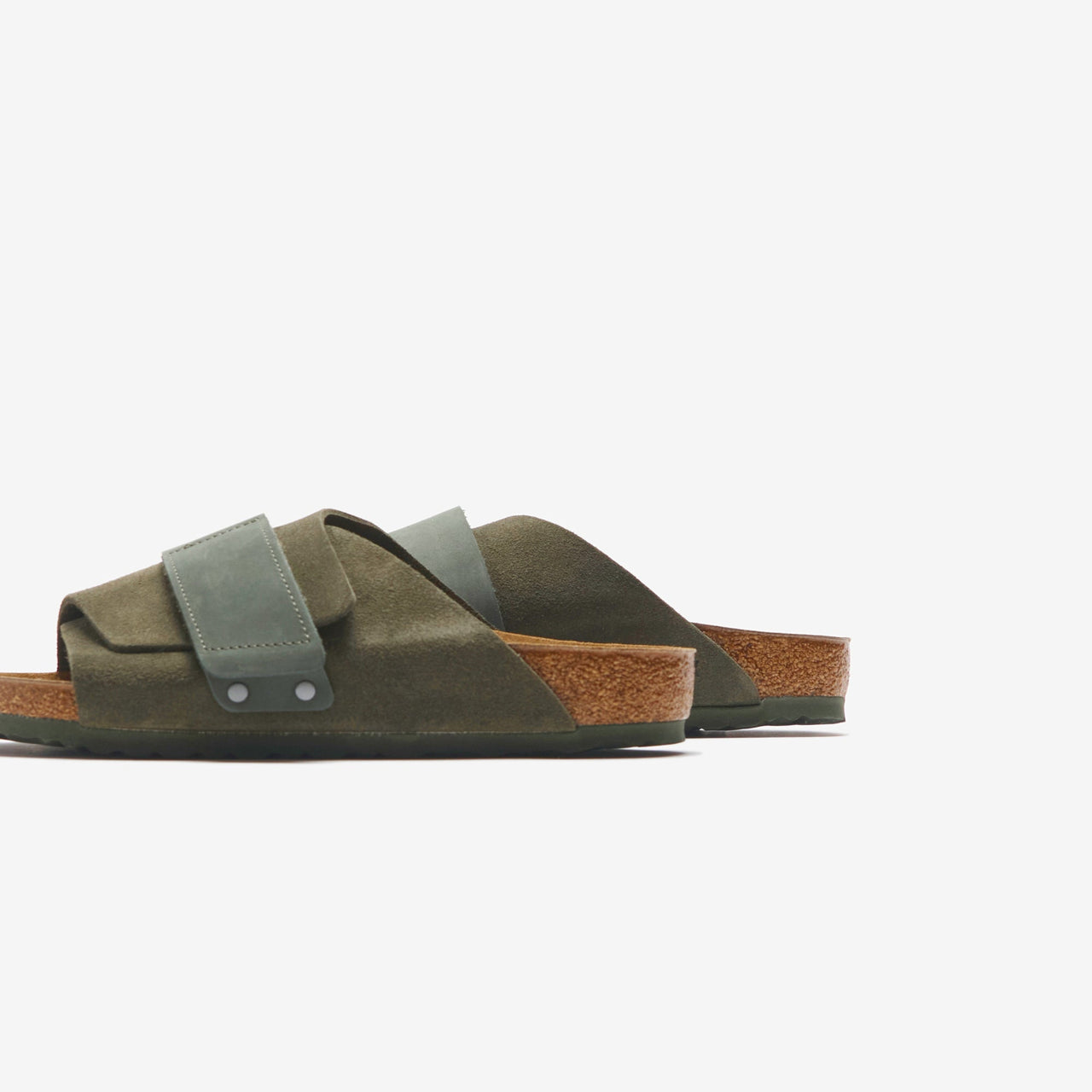 Stylish and comfortable Birkenstock Kyoto Suede Thyme sandals in earthy green color