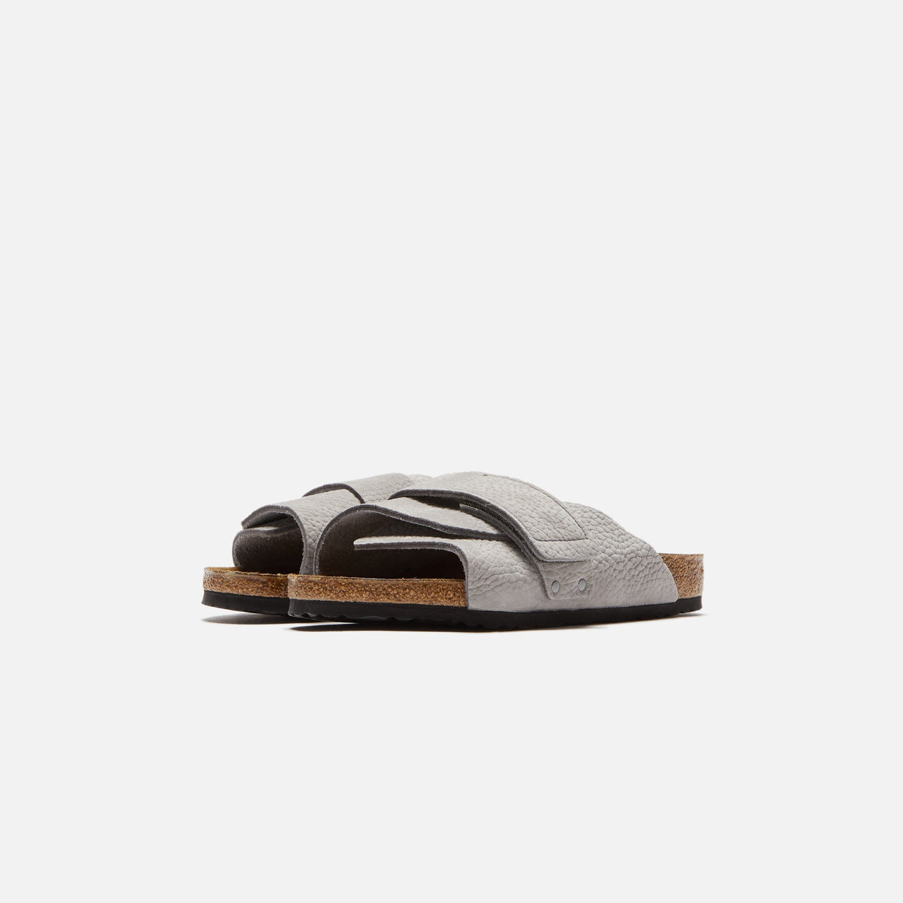 Close-up of the Birkenstock Kyoto Nubuck Whale Grey sandal showing the comfortable footbed