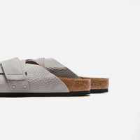 Thumbnail for Side view of the Birkenstock Kyoto Nubuck Whale Grey sandal with adjustable buckle strap