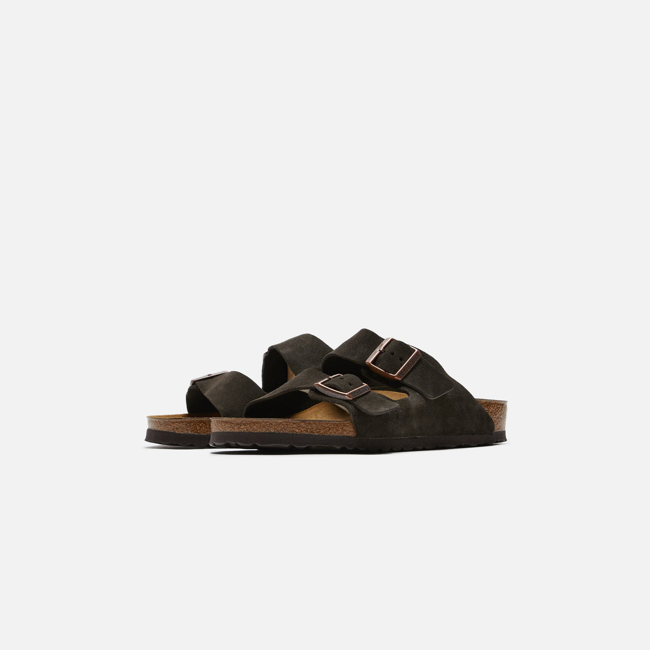  Close-up of the suede material in mocha color on Birkenstock Arizona sandal 