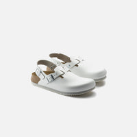 Thumbnail for Professional white leather clogs with adjustable strap and supportive footbed
