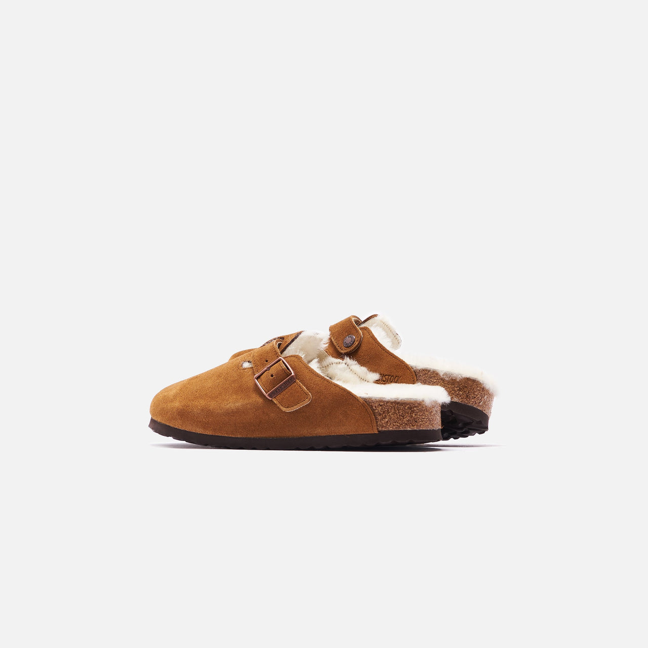 Brown shearling lining and smooth mink leather upper clogs