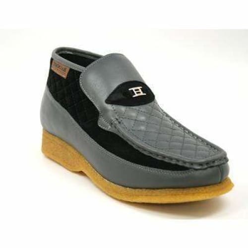 British Walkers Checkers Black Leather Gray Suede Slip-Ons
