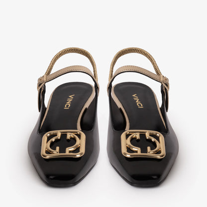 The Rosalinda Black Leather Women Flat Slingback Sandal