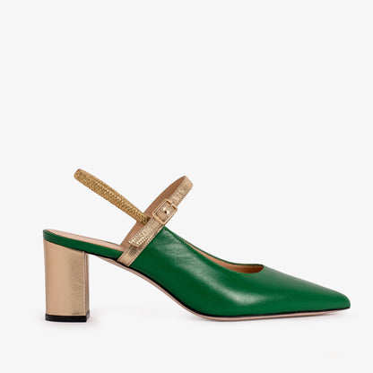 The Pompei Green Leather Women Slingback Sandal