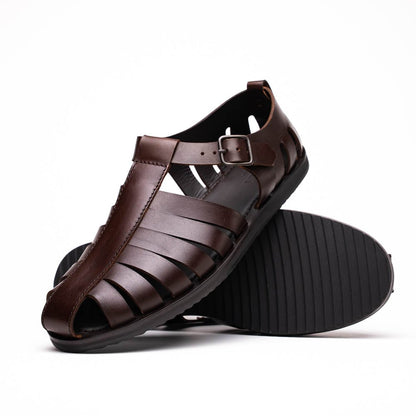 05 - 110 - Brn Pesca Calfskin Strap - On Sandal, Brown by Zelli Italia – Don't Panic Shoes