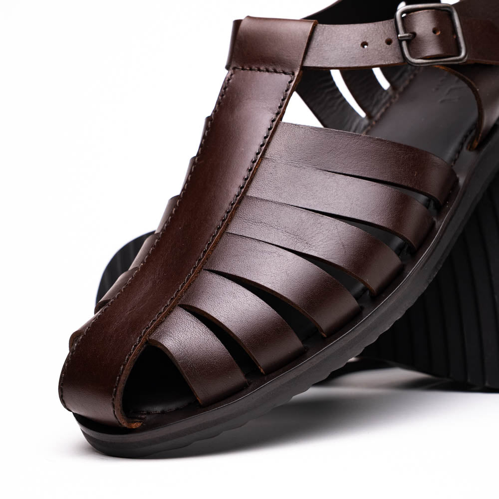 05 - 110 - Brn Pesca Calfskin Strap - On Sandal, Brown by Zelli Italia – Don't Panic Shoes