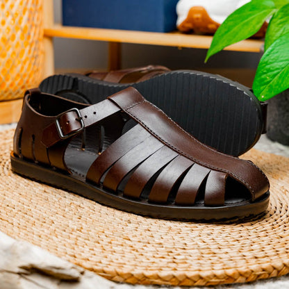 05 - 110 - Brn Pesca Calfskin Strap - On Sandal, Brown by Zelli Italia – Don't Panic Shoes