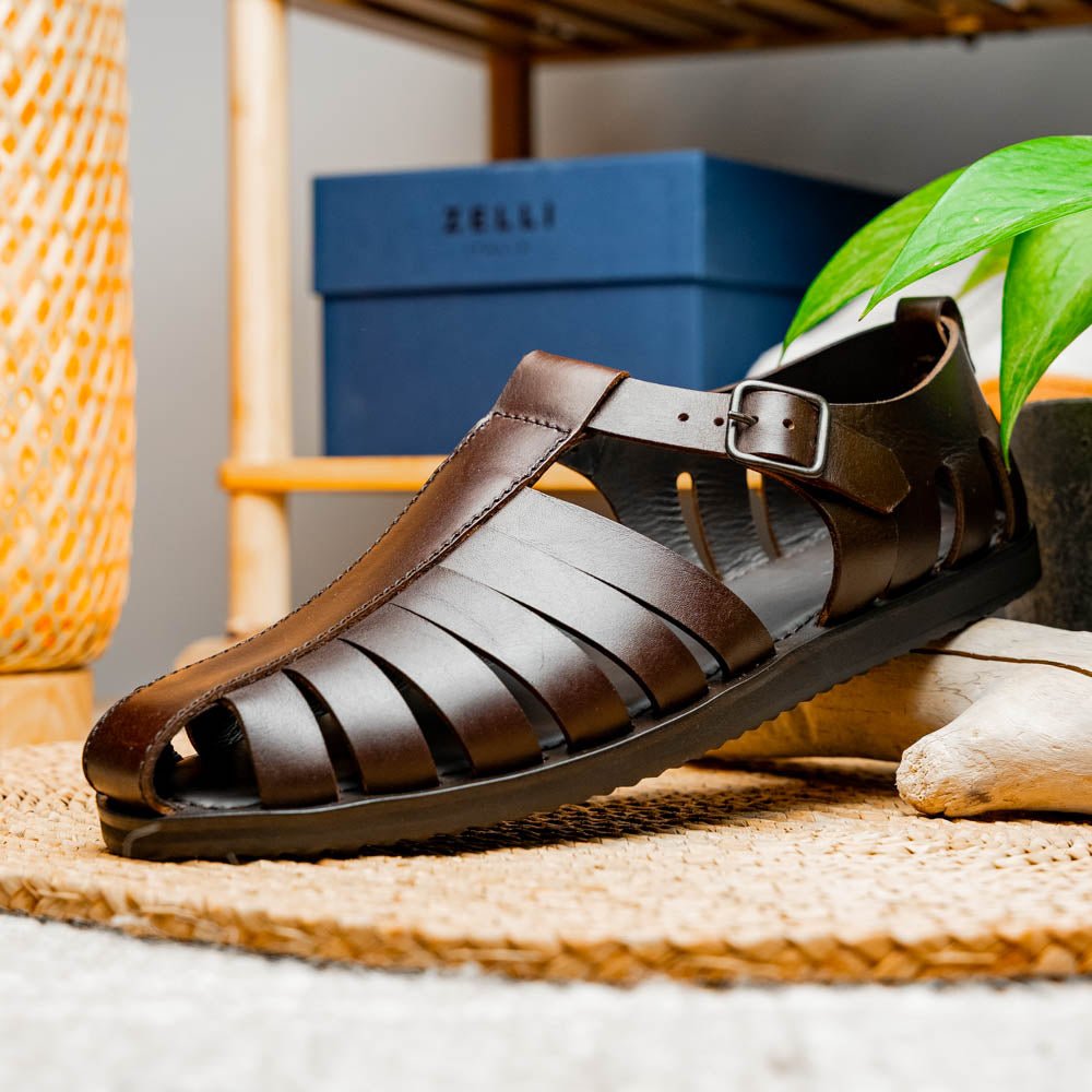 05 - 110 - Brn Pesca Calfskin Strap - On Sandal, Brown by Zelli Italia – Don't Panic Shoes