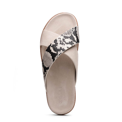 06 - 105 - Tpe Rena Italian Goatskin Suede Python Embossed Slide Taupe by Zelli Italia – Don't Panic Shoes