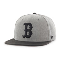 Thumbnail for Mens 47 Brand Boston Red Sox Captain Snapback in Grey and Black with adjustable strap and team logo embroidery 