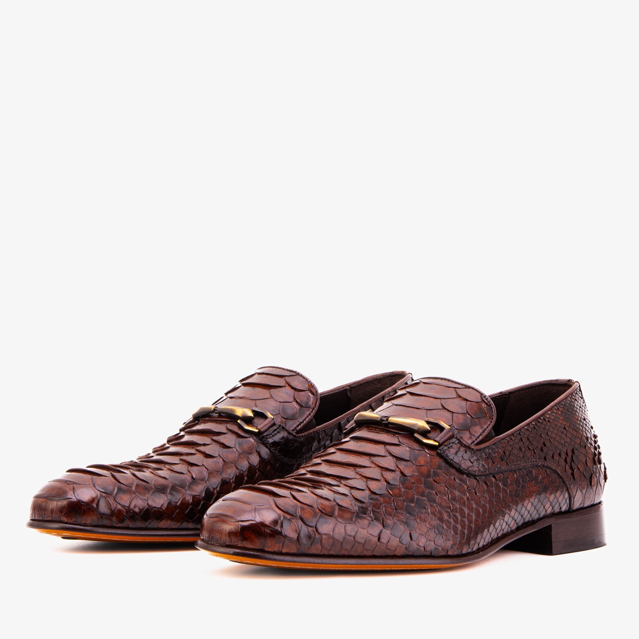 The Viper Brown Python Skin Leather Bit Loafer Men Shoe