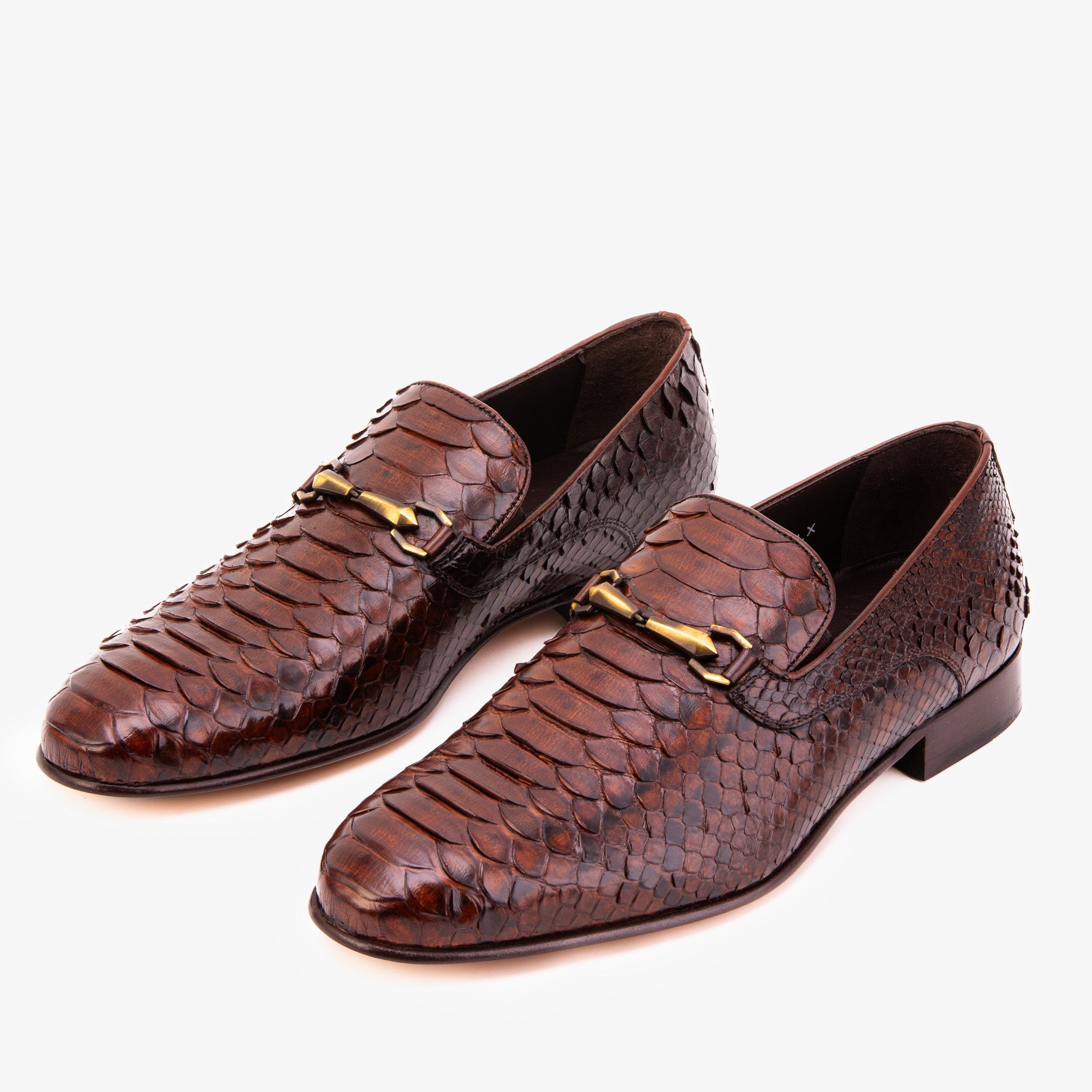 The Viper Brown Python Skin Leather Bit Loafer Men Shoe