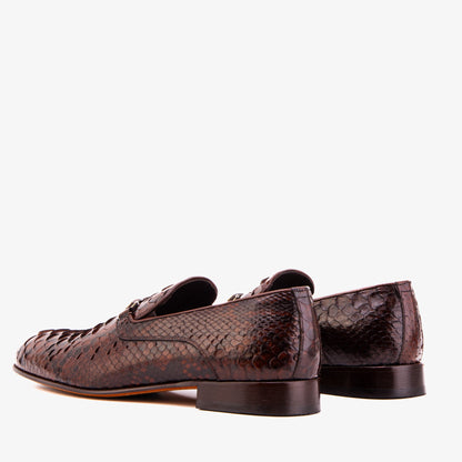 The Viper Brown Python Skin Leather Bit Loafer Men Shoe