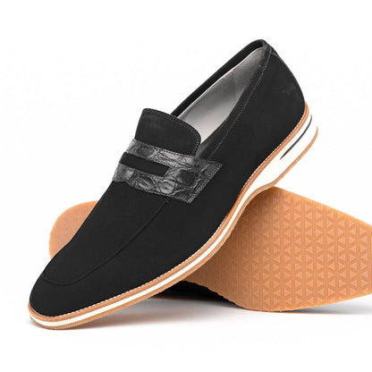 11 - 020 - Blk Meo 3 Sueded Goatskin Penny Loafer, Black Sale by Zelli Italia – Don't Panic Shoes