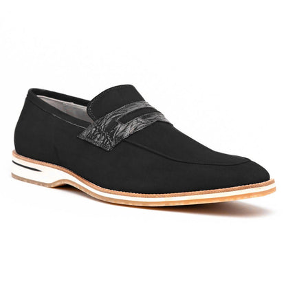 11 - 020 - Blk Meo 3 Sueded Goatskin Penny Loafer, Black Sale by Zelli Italia – Don't Panic Shoes