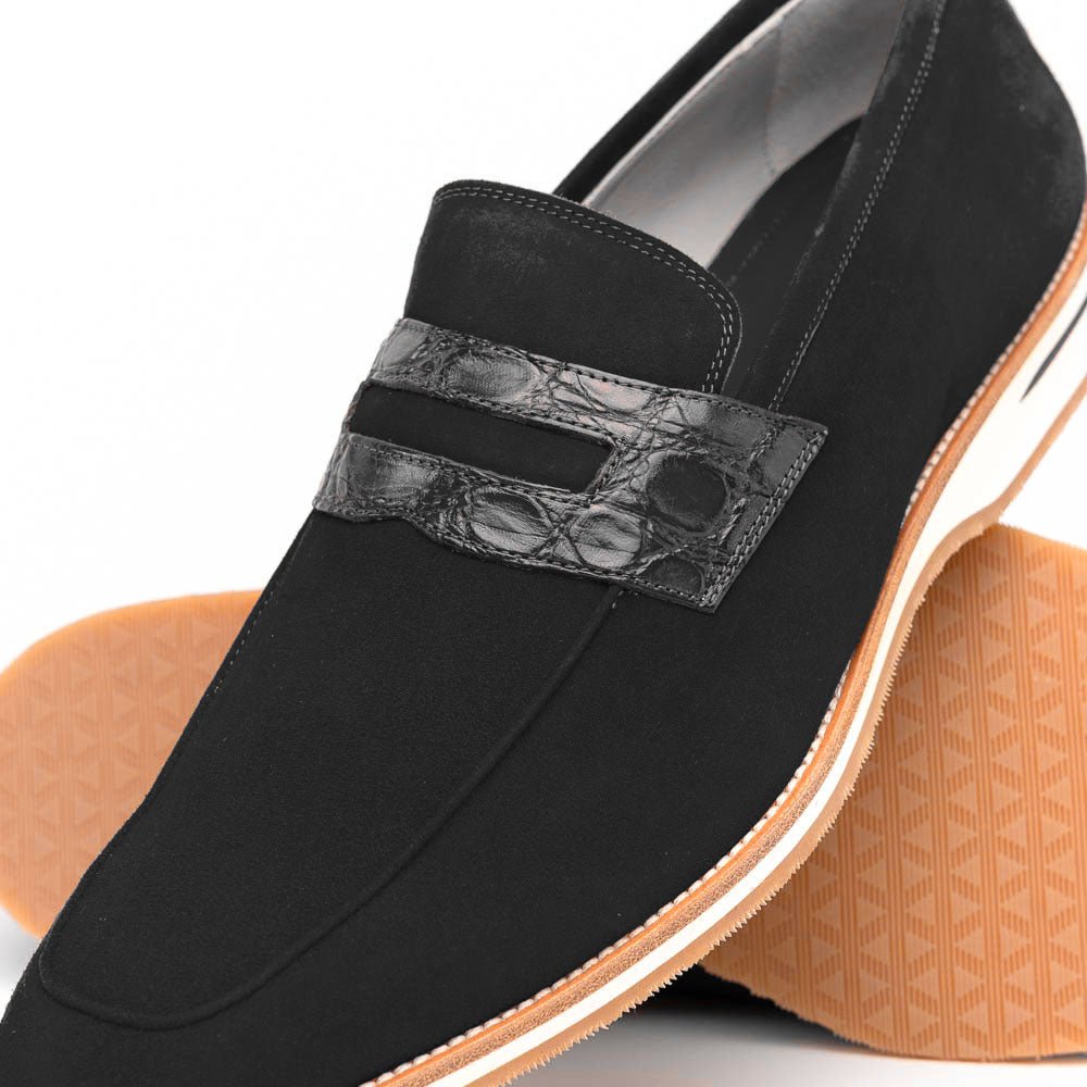 11 - 020 - Blk Meo 3 Sueded Goatskin Penny Loafer, Black Sale by Zelli Italia – Don't Panic Shoes