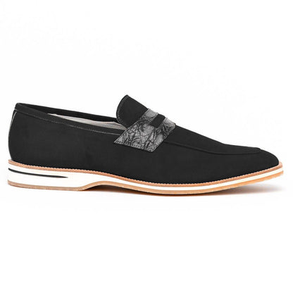 11 - 020 - Blk Meo 3 Sueded Goatskin Penny Loafer, Black Sale by Zelli Italia – Don't Panic Shoes