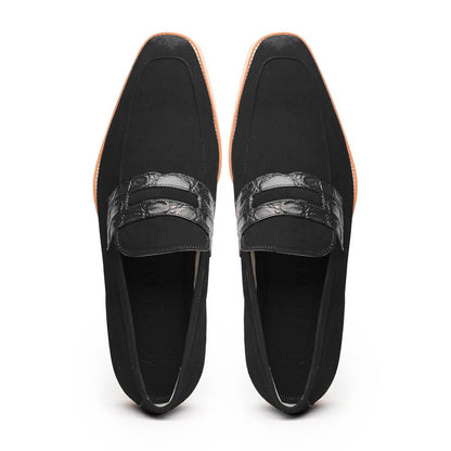 11 - 020 - Blk Meo 3 Sueded Goatskin Penny Loafer, Black Sale by Zelli Italia – Don't Panic Shoes