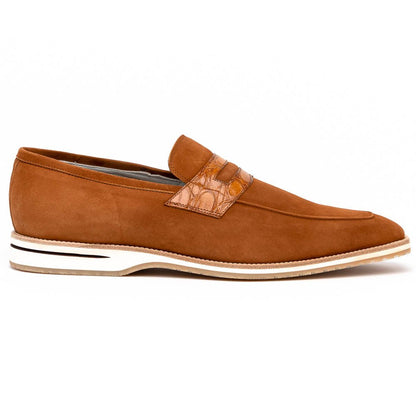 11 - 020 - Cgn Meo 3 Sueded Goatskin Penny Loafer, Cognac Shop by Zelli Italia – Don't Panic Shoes