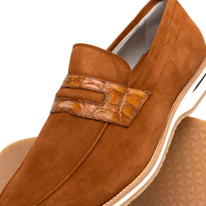11 - 020 - Cgn Meo 3 Sueded Goatskin Penny Loafer, Cognac Shop by Zelli Italia – Don't Panic Shoes