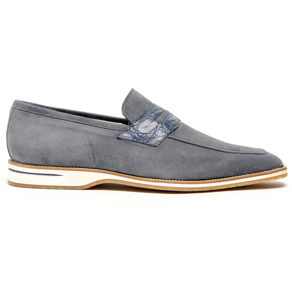 11 - 020 - Gry Meo 3 Sueded Goatskin Penny Loafer, Gray Sale by Zelli Italia – Don't Panic Shoes
