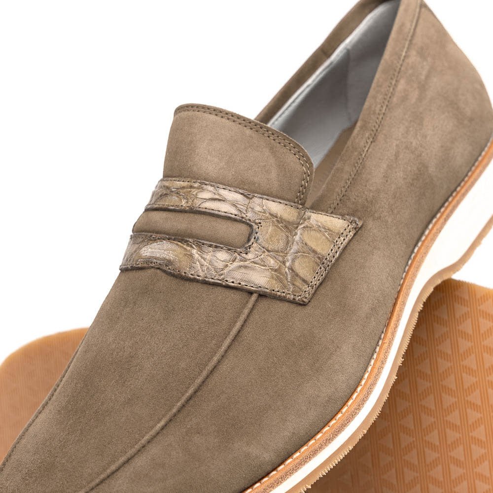 11 - 020 - Tpe Meo 3 Sueded Goatskin Penny Loafer, Taupe Shop by Zelli Italia – Don't Panic Shoes