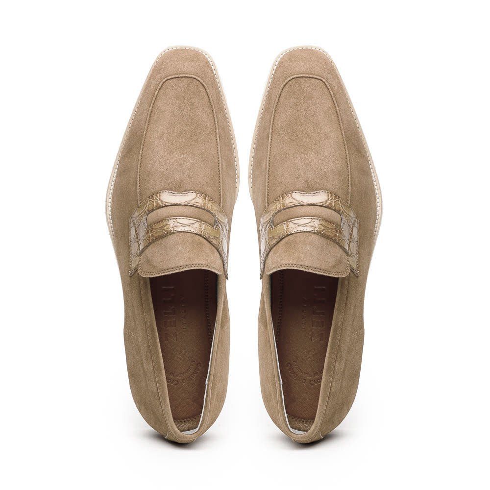 11 - 020 - Tpe Meo 3 Sueded Goatskin Penny Loafer, Taupe Shop by Zelli Italia – Don't Panic Shoes