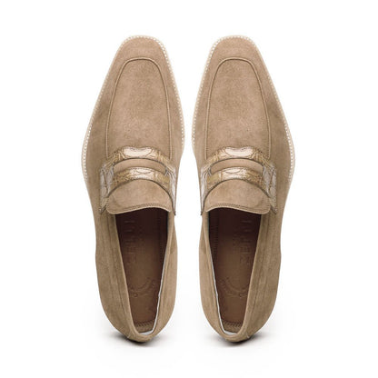 11 - 020 - Tpe Meo 3 Sueded Goatskin Penny Loafer, Taupe Shop by Zelli Italia – Don't Panic Shoes