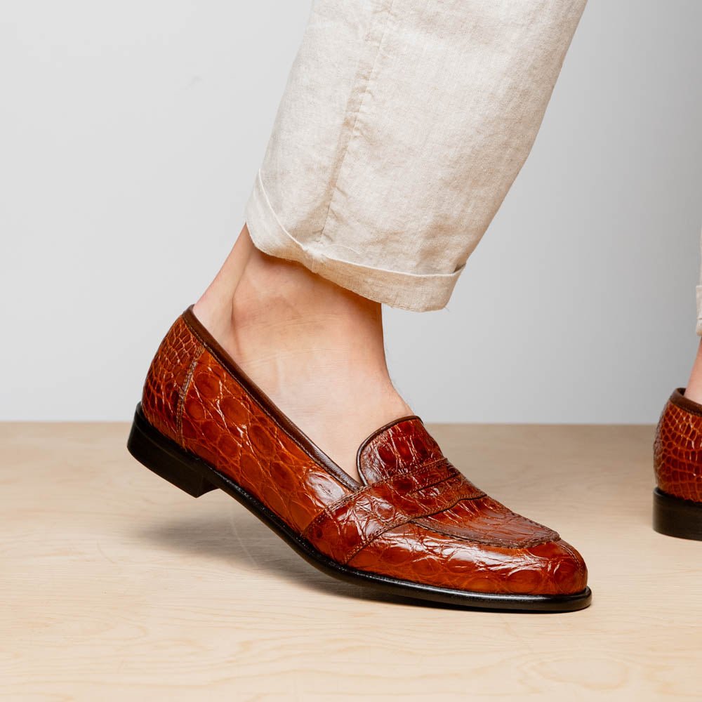 11 - 119 - Cgn Tuscany Crocodile Penny Loafer, Cognac Shop by Zelli Italia – Don't Panic Shoes