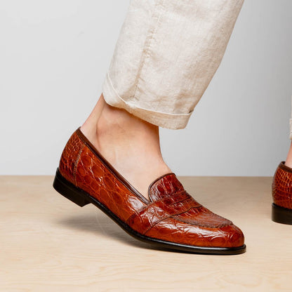 11 - 119 - Cgn Tuscany Crocodile Penny Loafer, Cognac Shop by Zelli Italia – Don't Panic Shoes