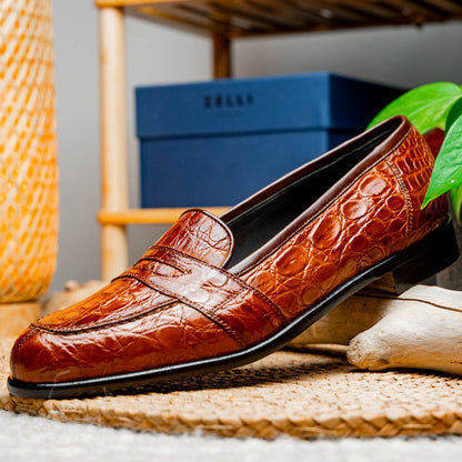 11 - 119 - Cgn Tuscany Crocodile Penny Loafer, Cognac Shop by Zelli Italia – Don't Panic Shoes