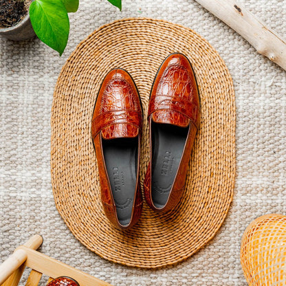 11 - 119 - Cgn Tuscany Crocodile Penny Loafer, Cognac Shop by Zelli Italia – Don't Panic Shoes