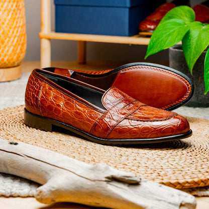 11 - 119 - Cgn Tuscany Crocodile Penny Loafer, Cognac Shop by Zelli Italia – Don't Panic Shoes