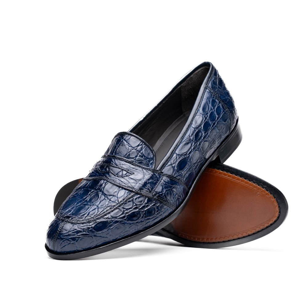 11 - 119 - Nvy Tuscany Crocodile Penny Loafer, Navy Shop by Zelli Italia – Don't Panic Shoes