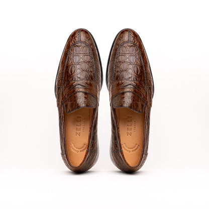11 - 201 - Cgm Roma Crocodile Penny Loafer, Cognac Shop by Zelli Italia – Don't Panic Shoes