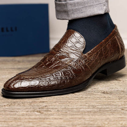11 - 201 - Cgm Roma Crocodile Penny Loafer, Cognac Shop by Zelli Italia – Don't Panic Shoes