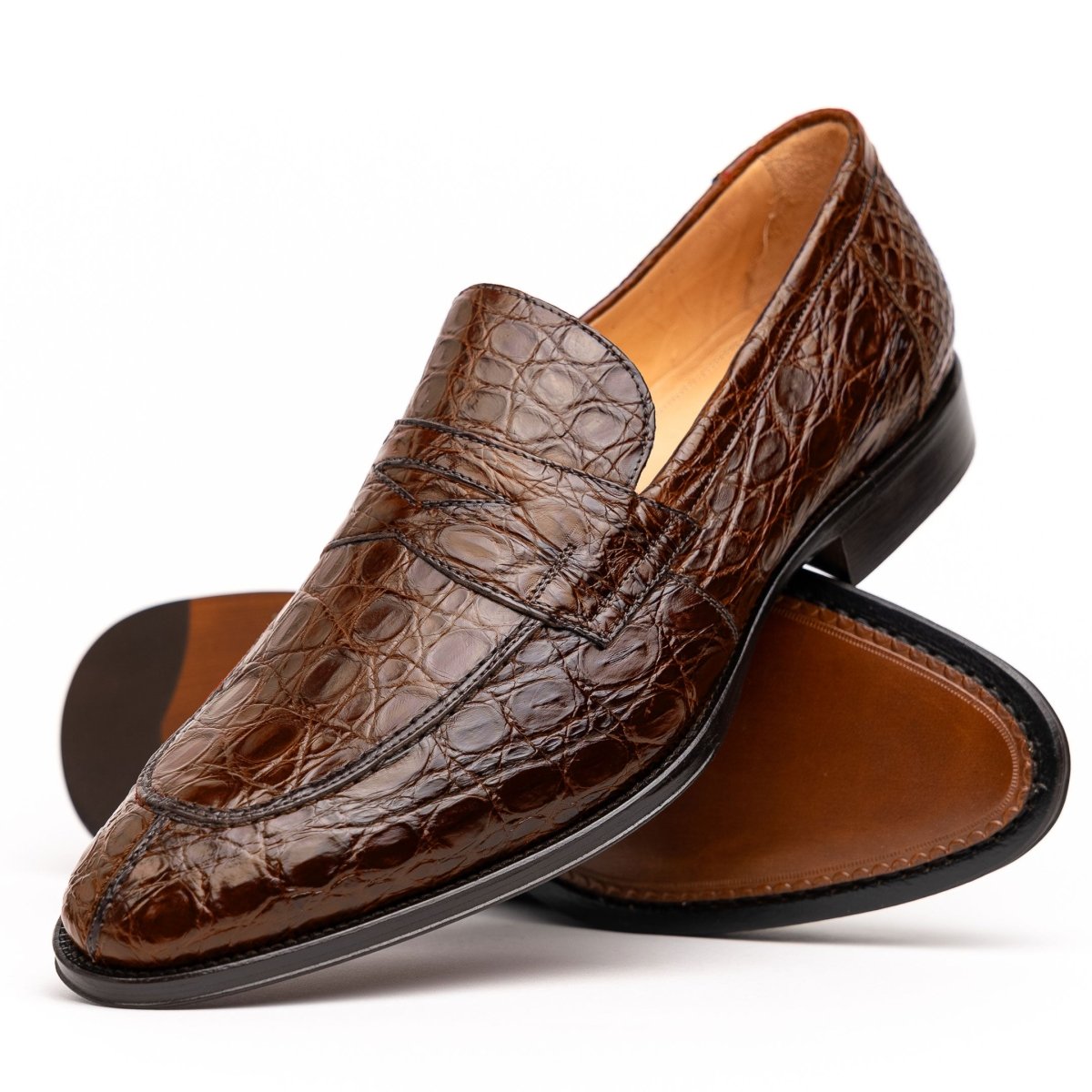 11 - 201 - Cgm Roma Crocodile Penny Loafer, Cognac Shop by Zelli Italia – Don't Panic Shoes