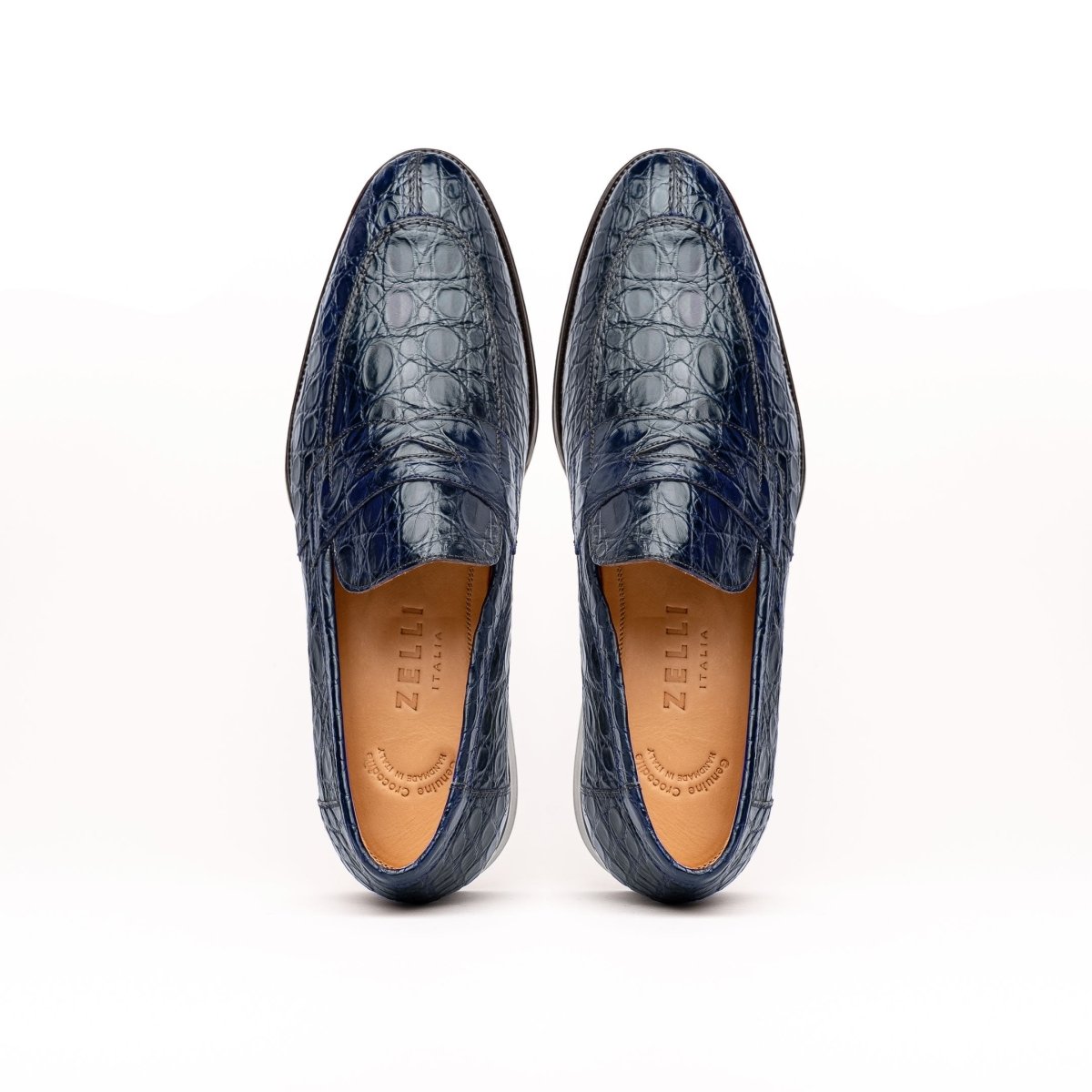 11 - 201 - Nvy Roma Crocodile Penny Loafer, Navy Shop by Zelli Italia – Don't Panic Shoes