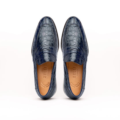 11 - 201 - Nvy Roma Crocodile Penny Loafer, Navy Shop by Zelli Italia – Don't Panic Shoes