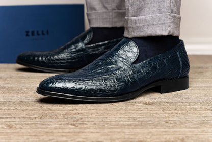 11 - 201 - Nvy Roma Crocodile Penny Loafer, Navy Shop by Zelli Italia – Don't Panic Shoes